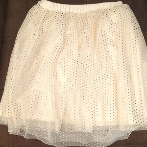 Girl's size 18-XXL Mesh lined skirt, Cream with Gold polka dots BNWT